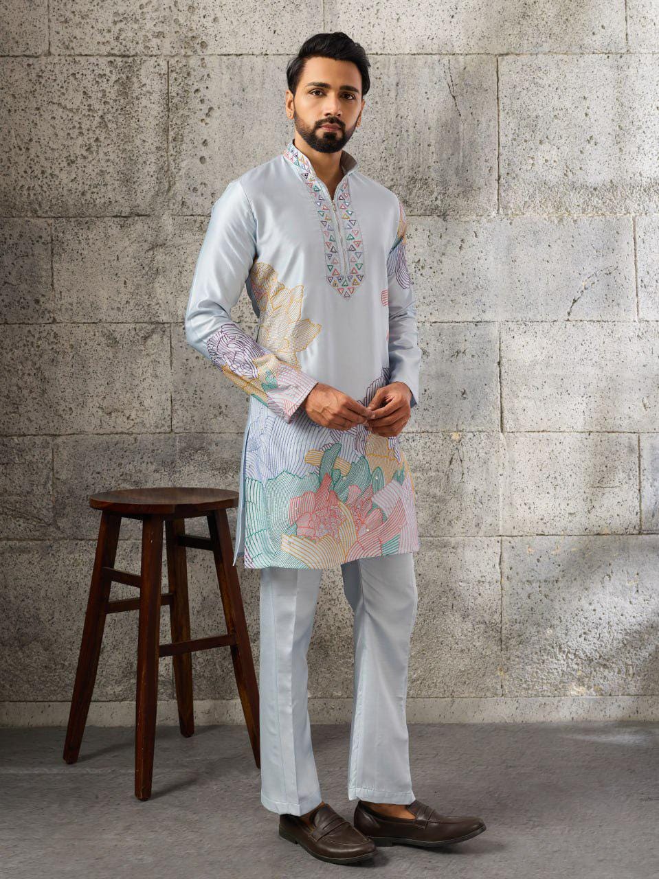 Men's Silk Kurta Pant Set | Thread Sequin Embroidery, Festive Wedding Ethnic Wear