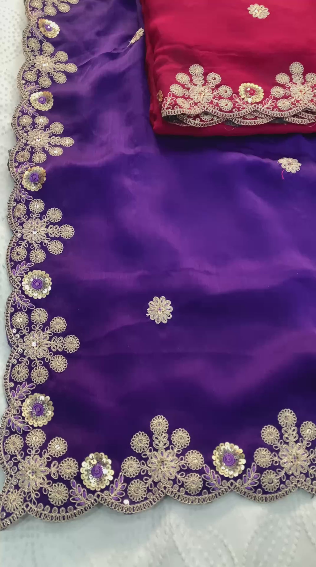 Soft Satin Chiffon Saree with Embroidery Lace Border | Wedding Party Wear (5.5 Meter)