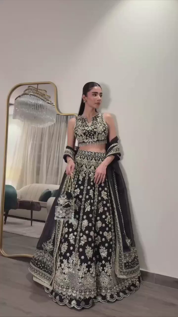 Chinon Silk Lehenga Choli Set | Zari, Dori & Sequin Embroidered Lehenga | Semi-Stitched Wedding And Lehenga with Tassel Blouse, Dupatta